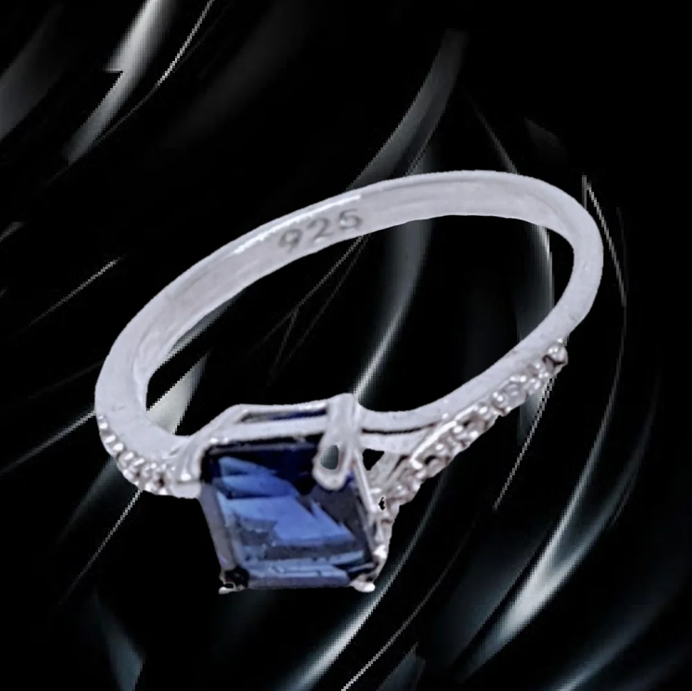 Blue & White Sapphire Sterling Silver Ring